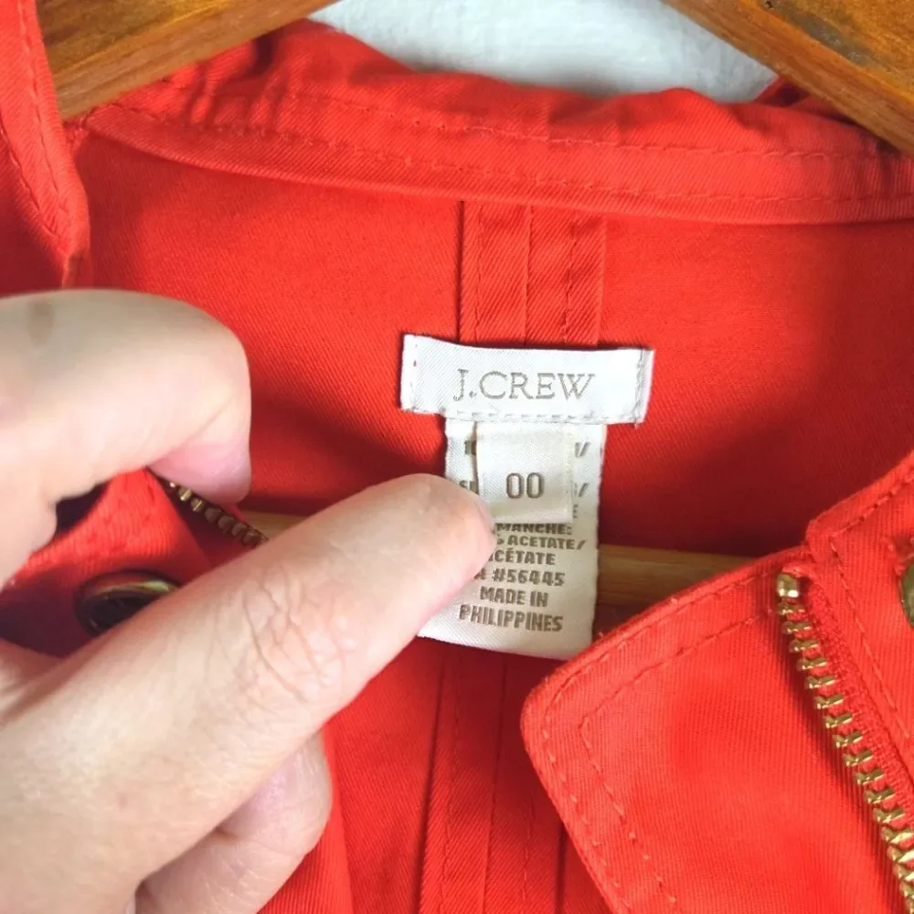 Women's J.Crew Bright Orange Winter Raincoat Hooded Jacket Size 00/XXS